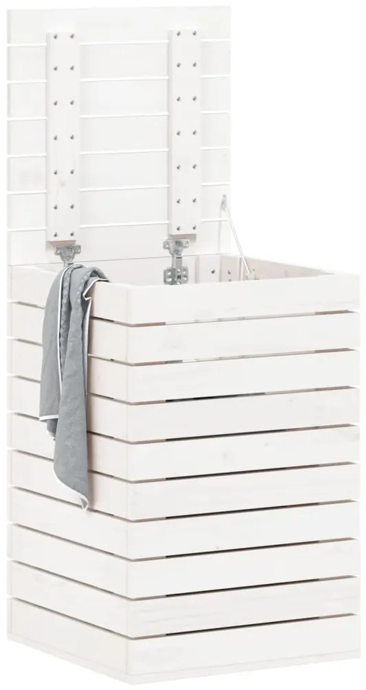 Cesto de roupa suja 44x44x66 cm madeira de pinho maciça branco