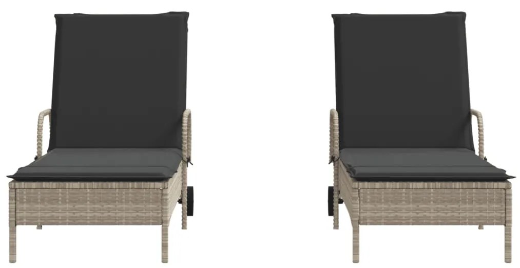 Espreguiçadeira com almofadões 2 pcs vime PE cinzento-claro