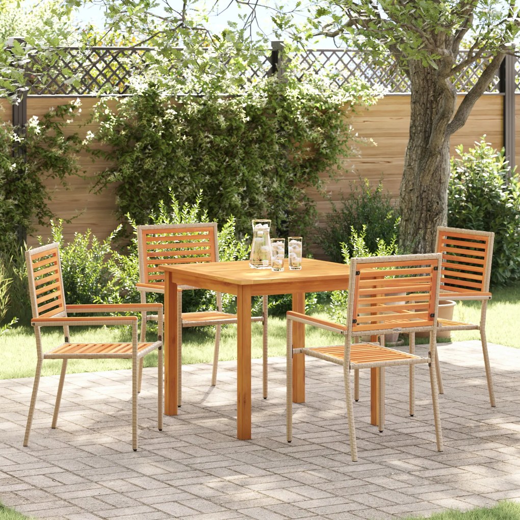 Conjunto de Jantar para Jardim com 5 Peças em Rattan Poliéster Bege e