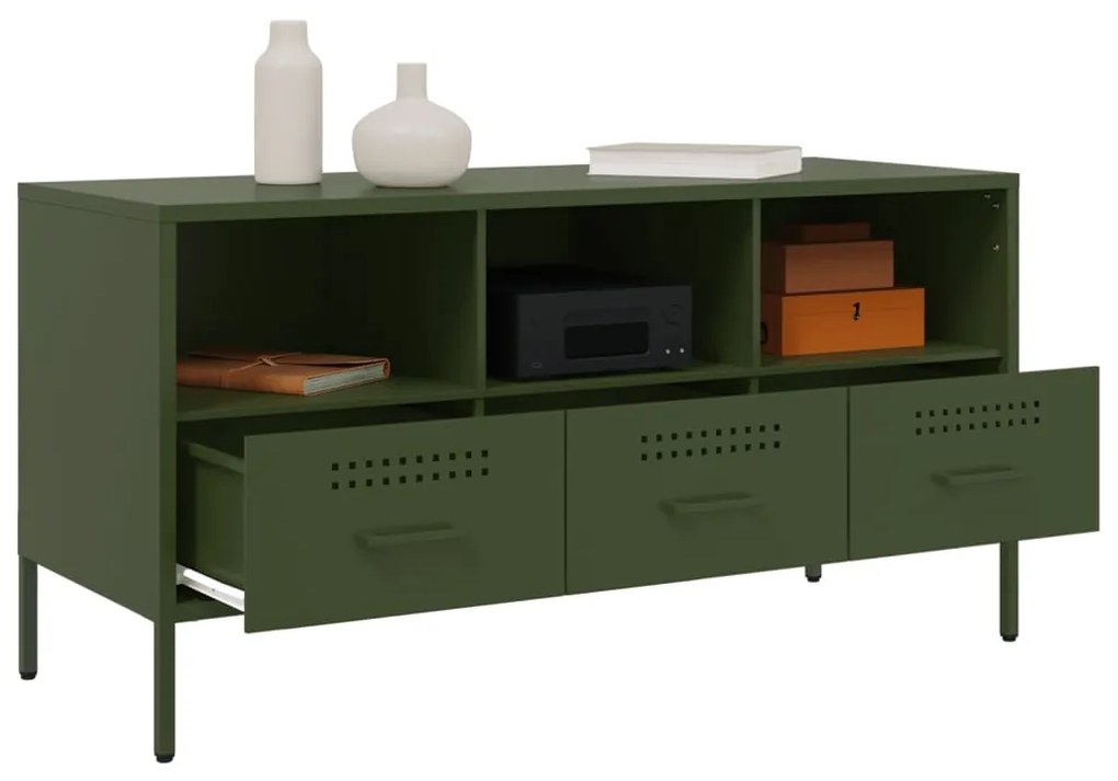 Móvel de TV 100,5x39x50,5 aço verde-azeitona