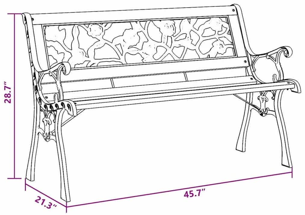 Banco de Jardim vidaXL com Encosto em Padrão de Rosas 116 cm Madeira
