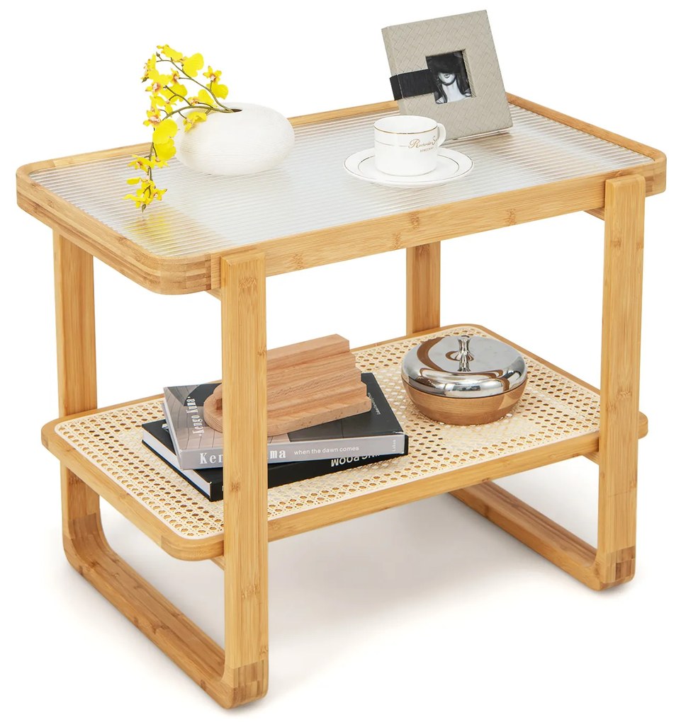 Mesa de cabeceira moderna com 2 gavetas decoradas em vime - branca
