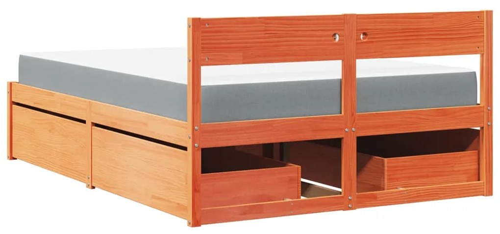 Cama com gavetas e colchão 120x190 cm pinho maciço castanho-mel