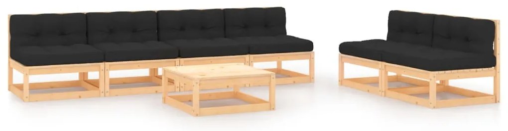 7 pcs conjunto lounge de jardim c/ almofadões pinho maciço