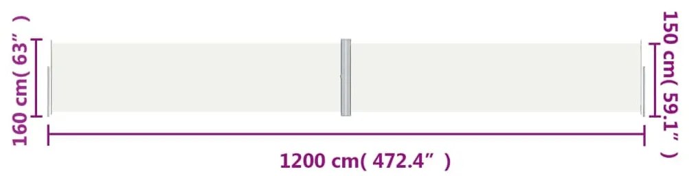 Toldo lateral retrátil 160x1200 cm cor creme