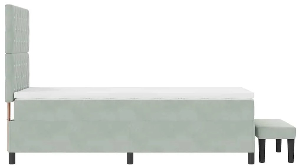 Cama Box Spring com Colchão &amp; Banco Cinza Claro 100x200 cm Veludo