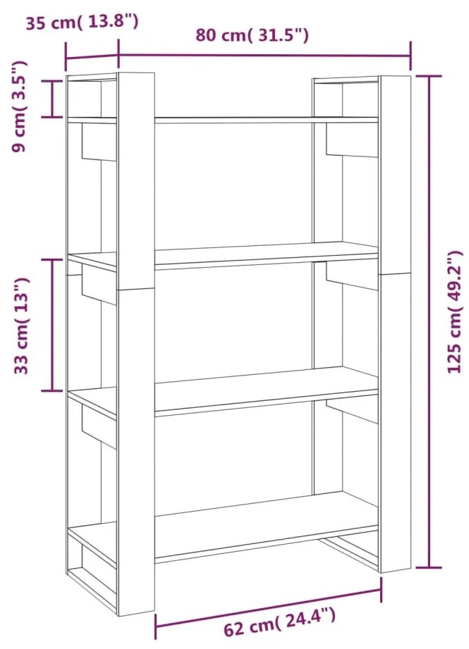 Estante/divisória 80x35x125 cm pinho maciço cinzento