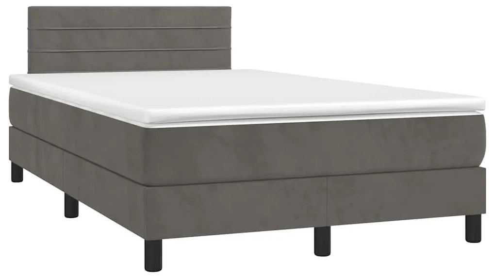 Cama box spring colchão LED 120x190cm couro artif. cinza-escuro