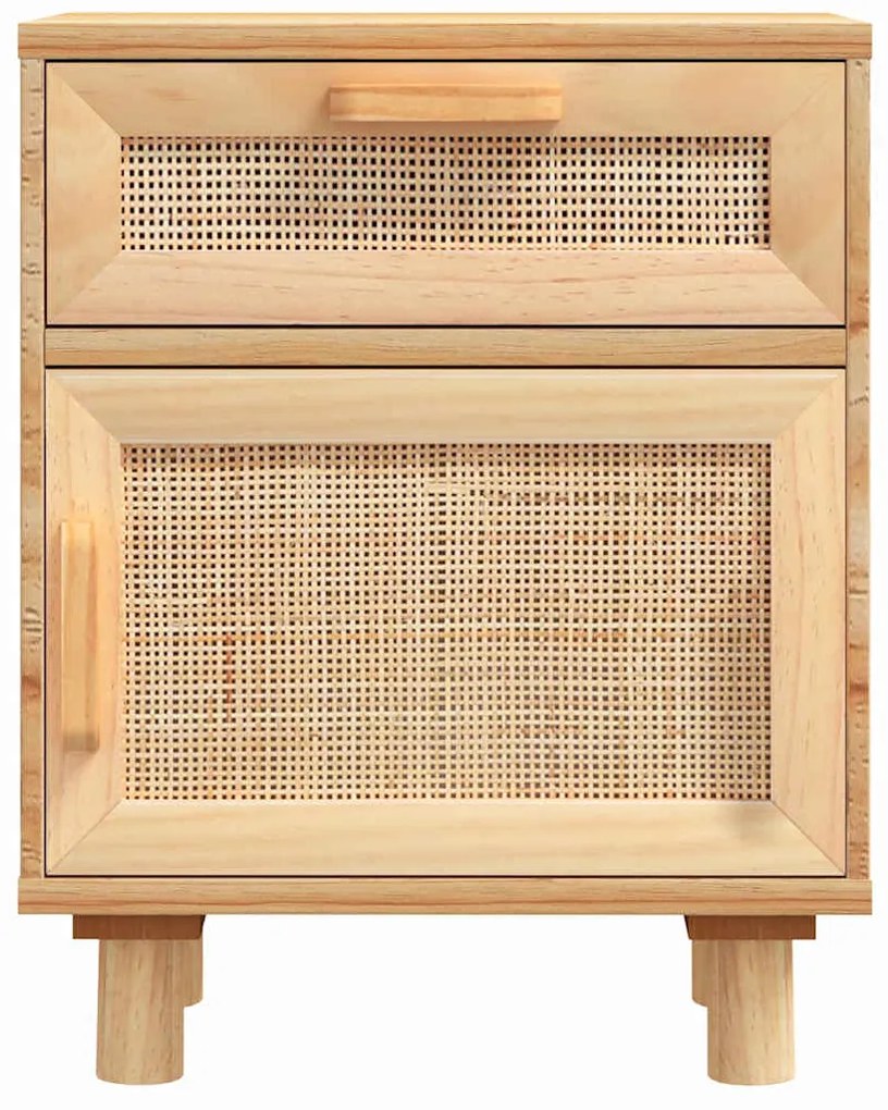 Mesas de cabeceira 2 pcs pinho maciço e vime natural castanho