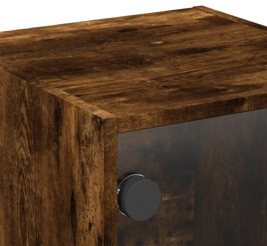 Mesa cabeceira c/ portas vidro 2 pcs 35x37x35cm carvalho fumado