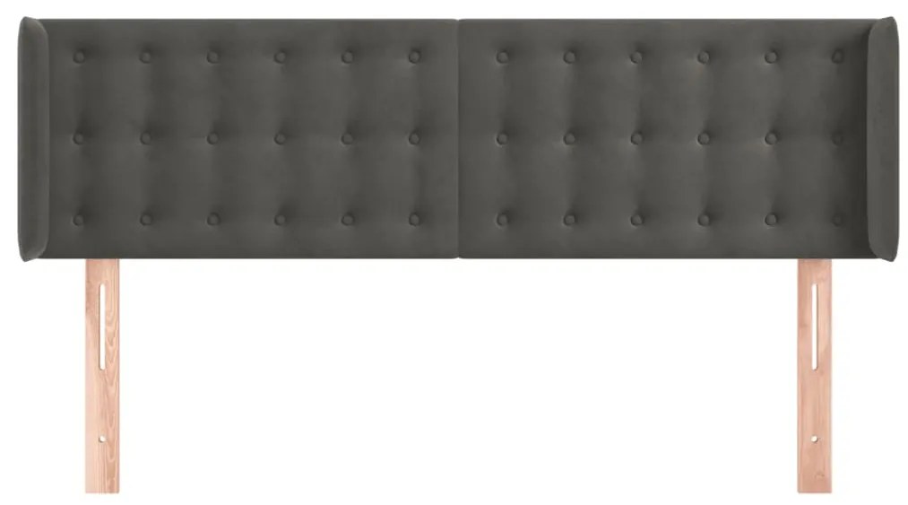 Cabeceira de cama c/ abas veludo 147x16x78/88cm cinzento-escuro