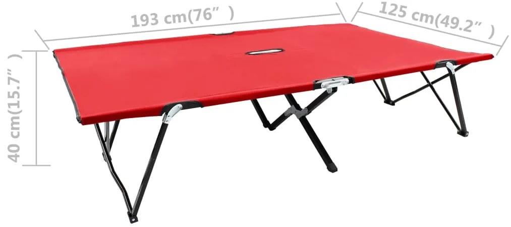 Espreguiçadeira/cama dobrável para 2 pessoas aço vermelho