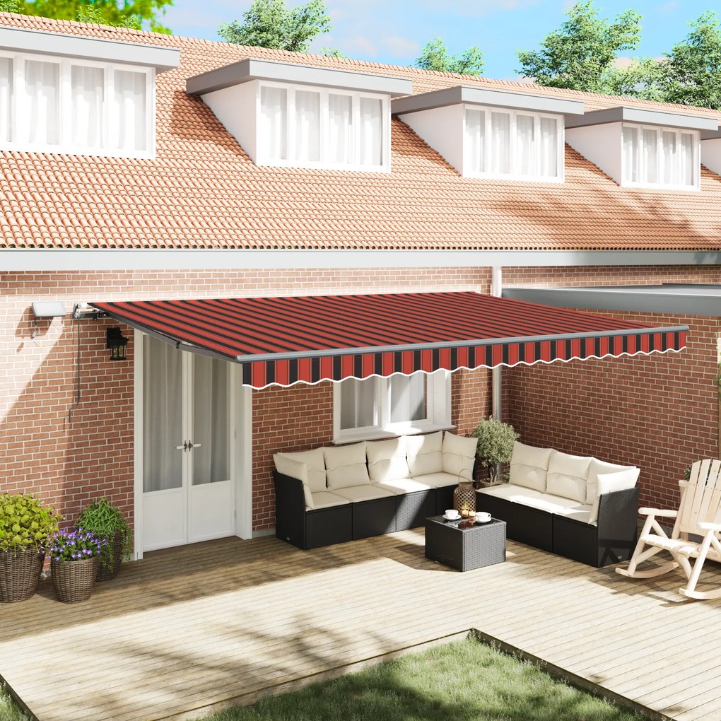 vidaXL Toldo Retrátil Manual com LED Laranja e Marrom 500x350 cm
