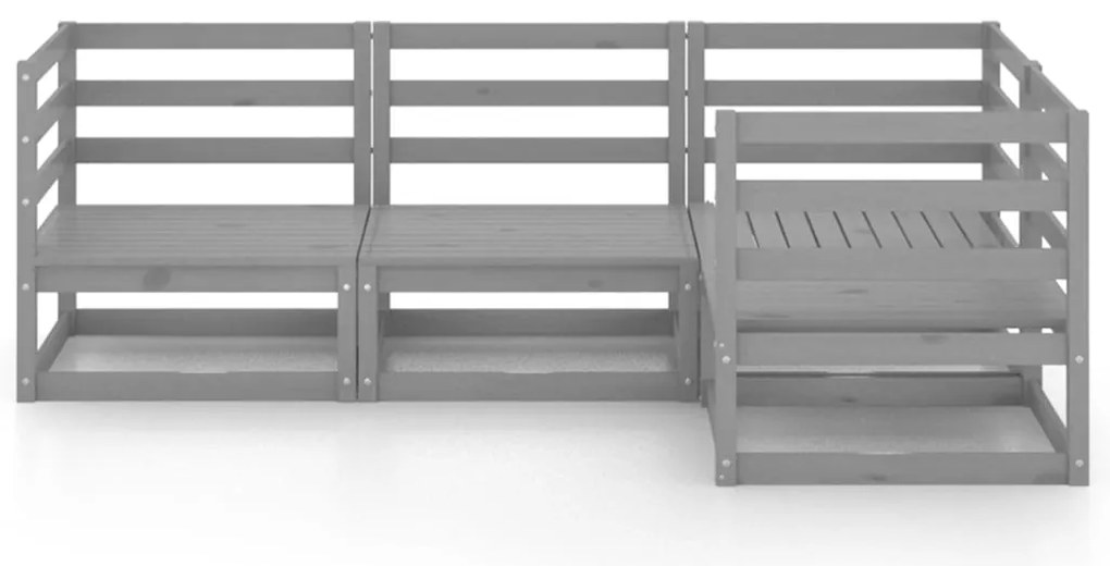 4 pcs conjunto lounge de jardim pinho maciço cinzento
