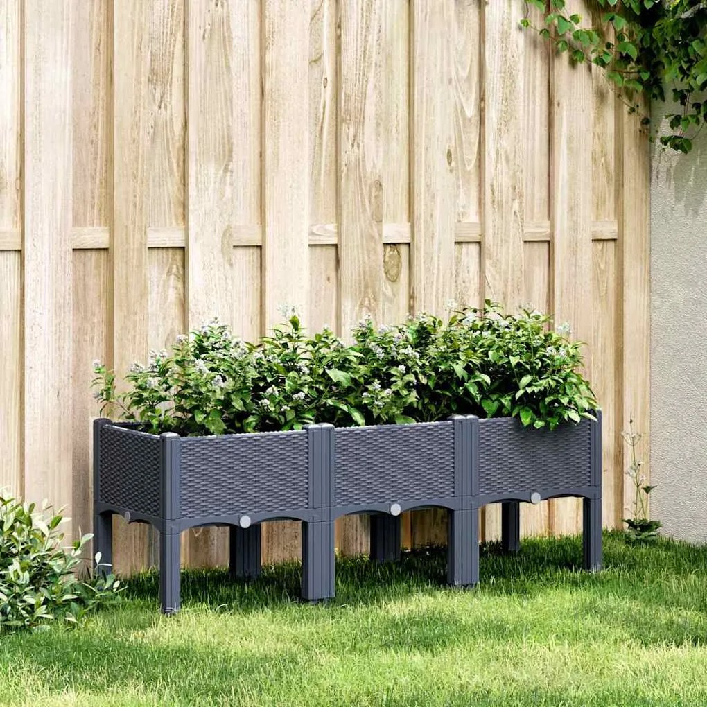 Vaso/floreira de jardim c/ pernas 120x40x42 cm PP cinzento azul