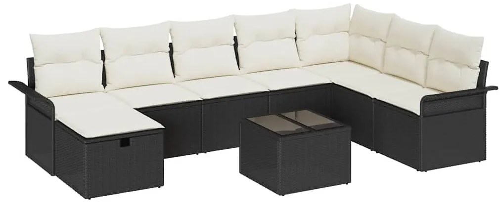 Conjunto de Sofás de Jardim 9 Peças com Almofadas Preto Rattan Poli