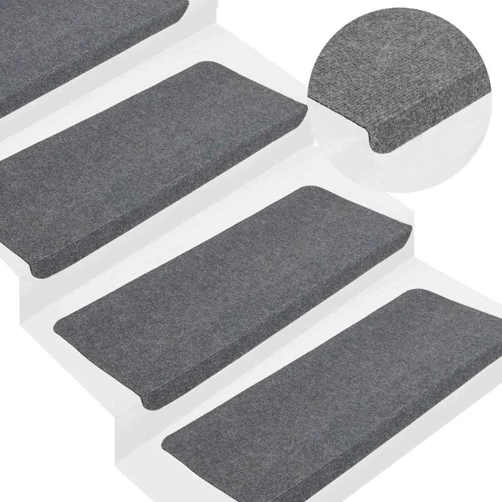 vidaXL Tapetes de escada adesivos 30 pcs 65x24,5x3,5 cm cinzento