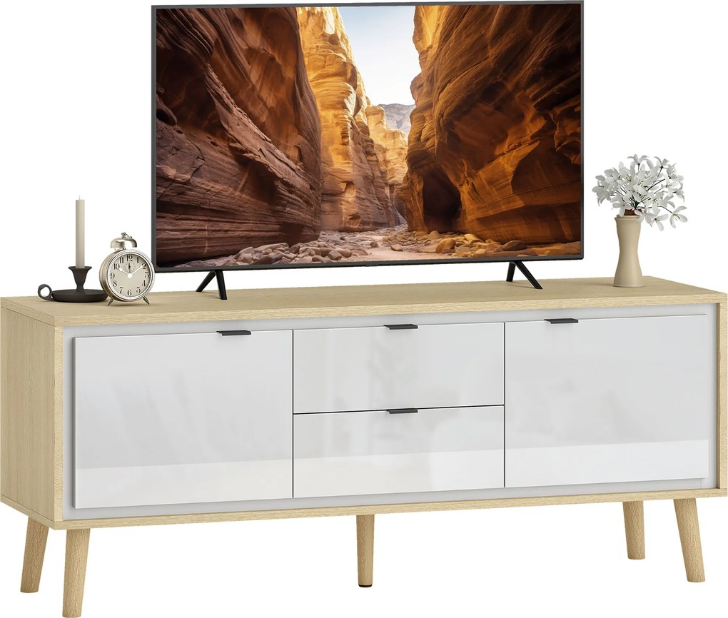 Móvel para televisão, adequado para ecrãs até 55 polegadas, 2 portas de alto brilho, 2 gavetas silenciosas, 120 x 35 x 50 cm, branco
