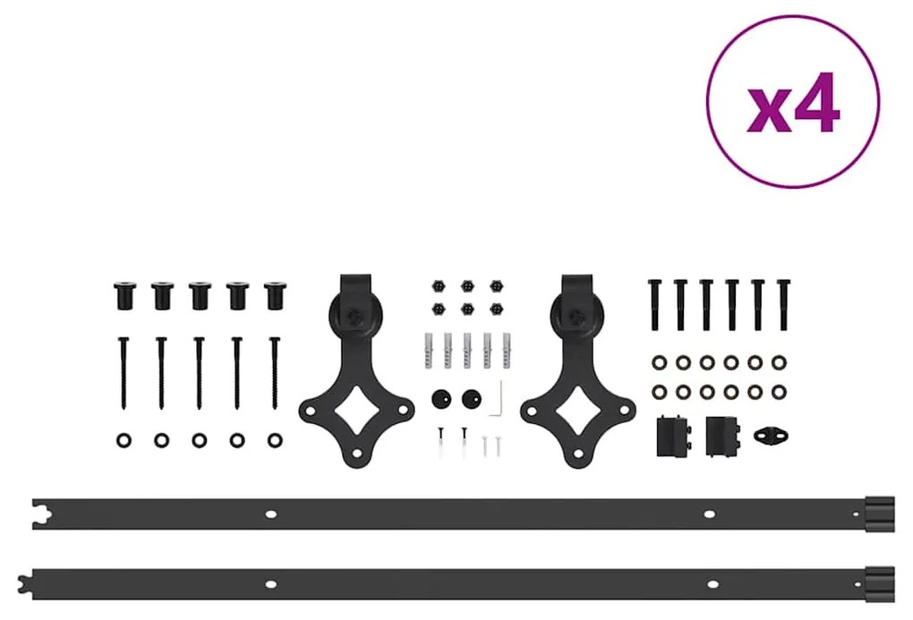 Kit de ferragens para porta deslizante 213,5 cm aço preto