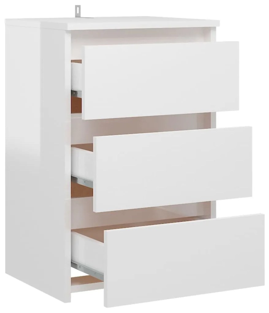 Mesa de cabeceira 40x35x62,5 cm contraplacado branco brilhante