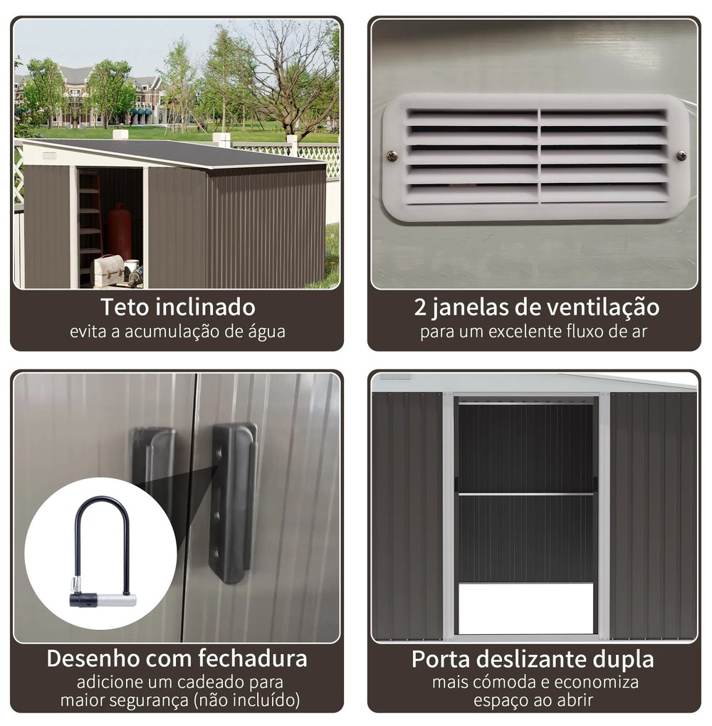 Outsunny Abrigo de Jardim 280x345x201 cm 8,9 m² Abrigo de Exterior de