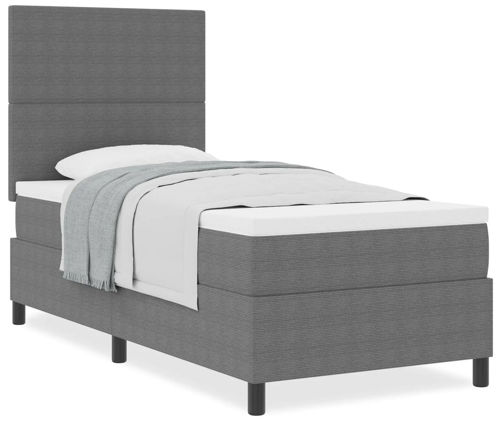 Cama Box Spring com Colchão Cinza Claro em Tecido de Corduroy para Sol