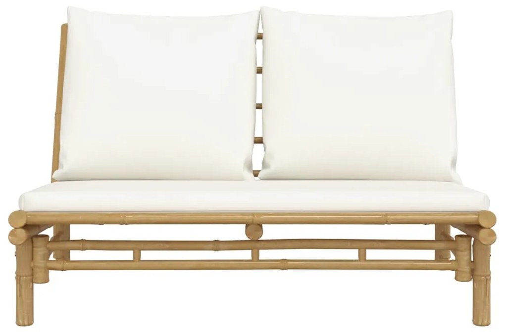Banco de jardim bambu com almofadões branco nata