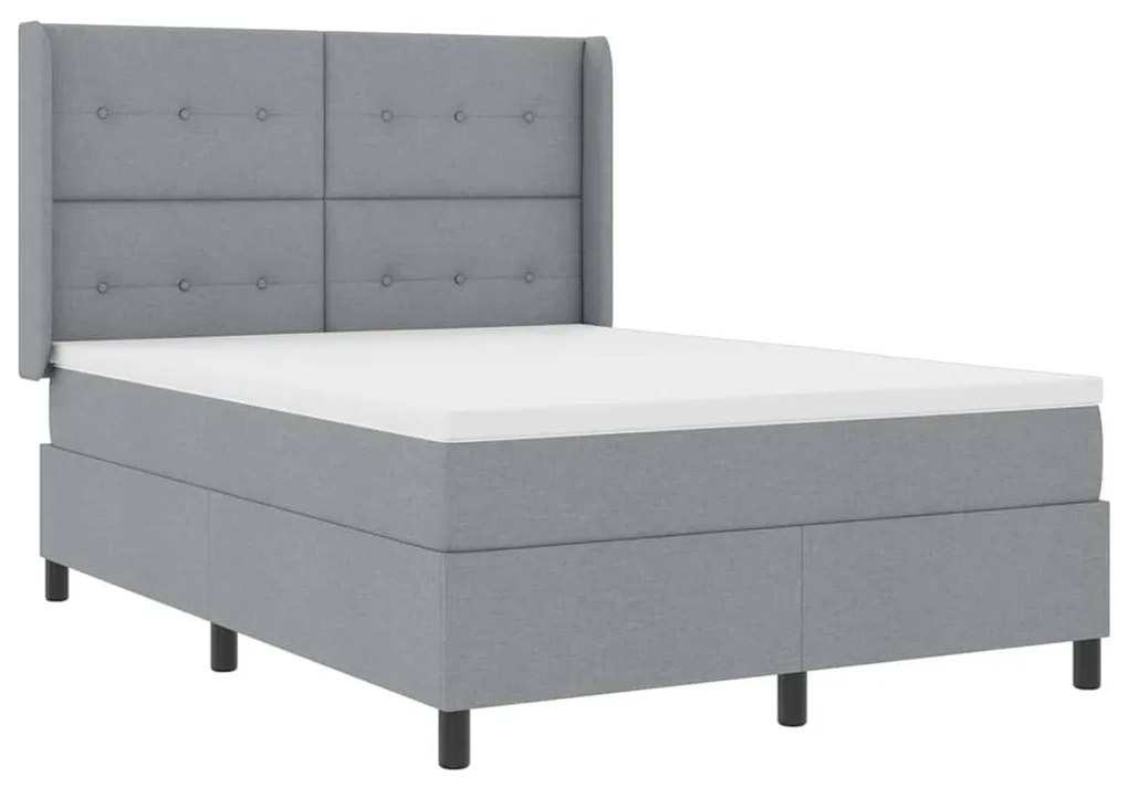 Cama Box com Colchão Cinza Claro 140x200 cm e Tecido