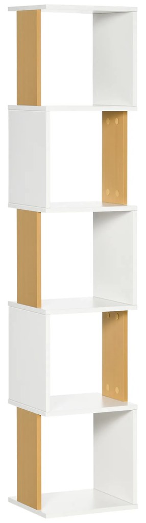 HOMCOM Estante Livros Forma S 5 Prateleiras Abertas Antitombo Sala Estar Escritório Design Contemporâneo 33x28x161cm Branco | Aosom Portugal