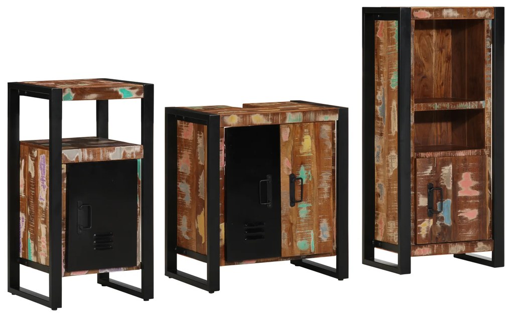 vidaXL Conjunto de Móveis para Banheiro com prateleira com armazenamento com porta 3 pcs