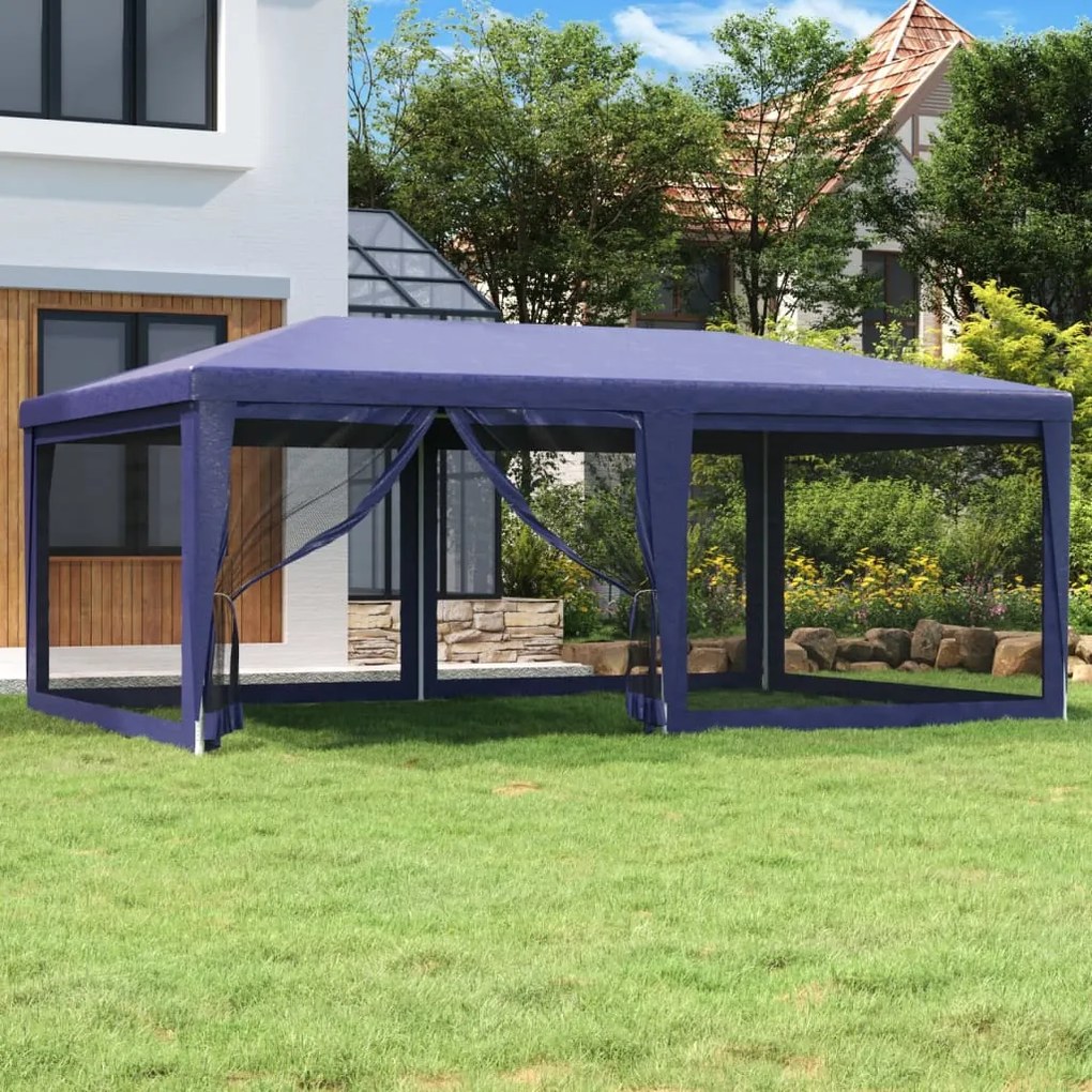 vidaXL Tenda para festas c/ 6 paredes laterais em rede 6x4 m PEAD azul