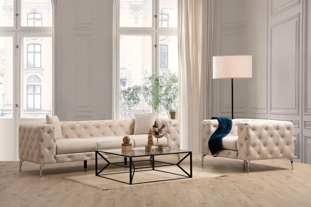 Sofá de 3 Lugares Como – Ecru – 237 cm x 70 cm x 90 cm