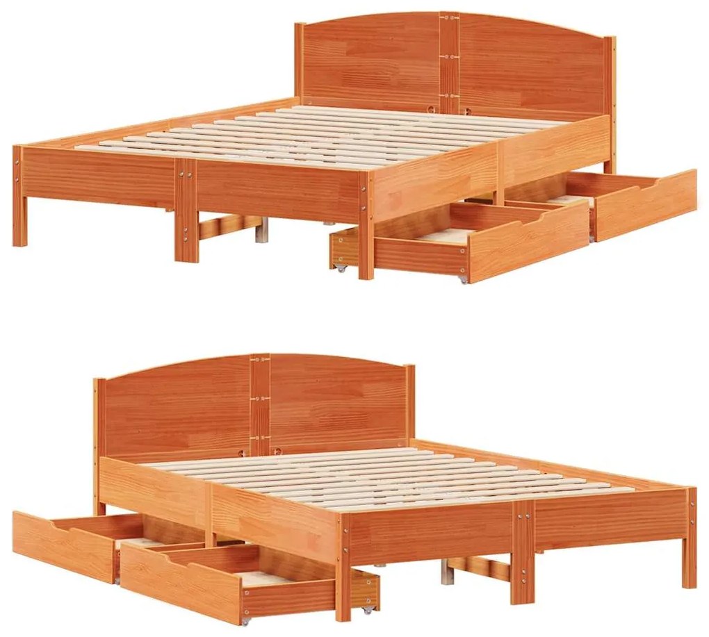 Cama sem colchão 140x190 cm pinho maciço castanho-mel