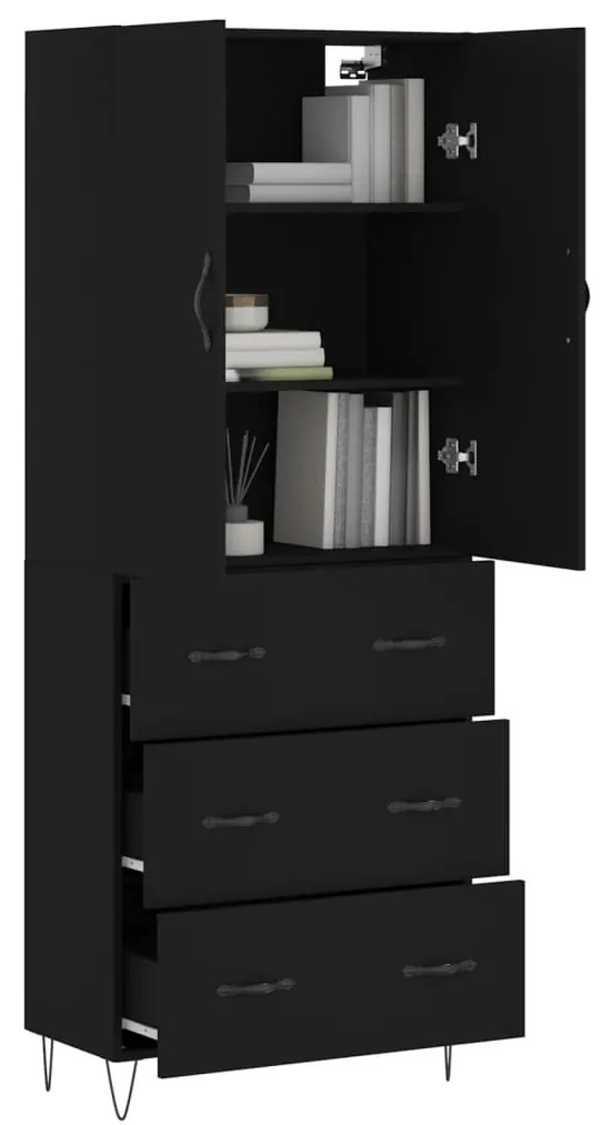 Armário alto 69,5x34x180 cm derivados de madeira preto