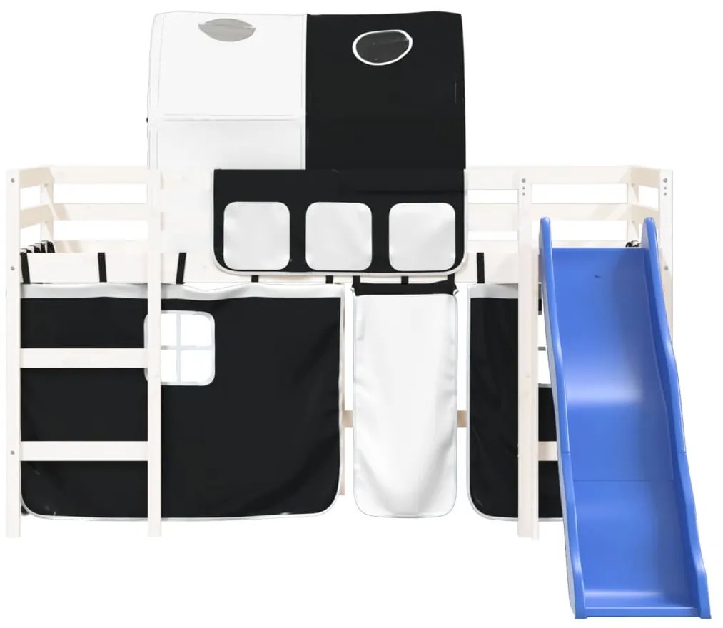 Cama alta criança c/ túnel 90x190 cm pinho maciço branco/preto