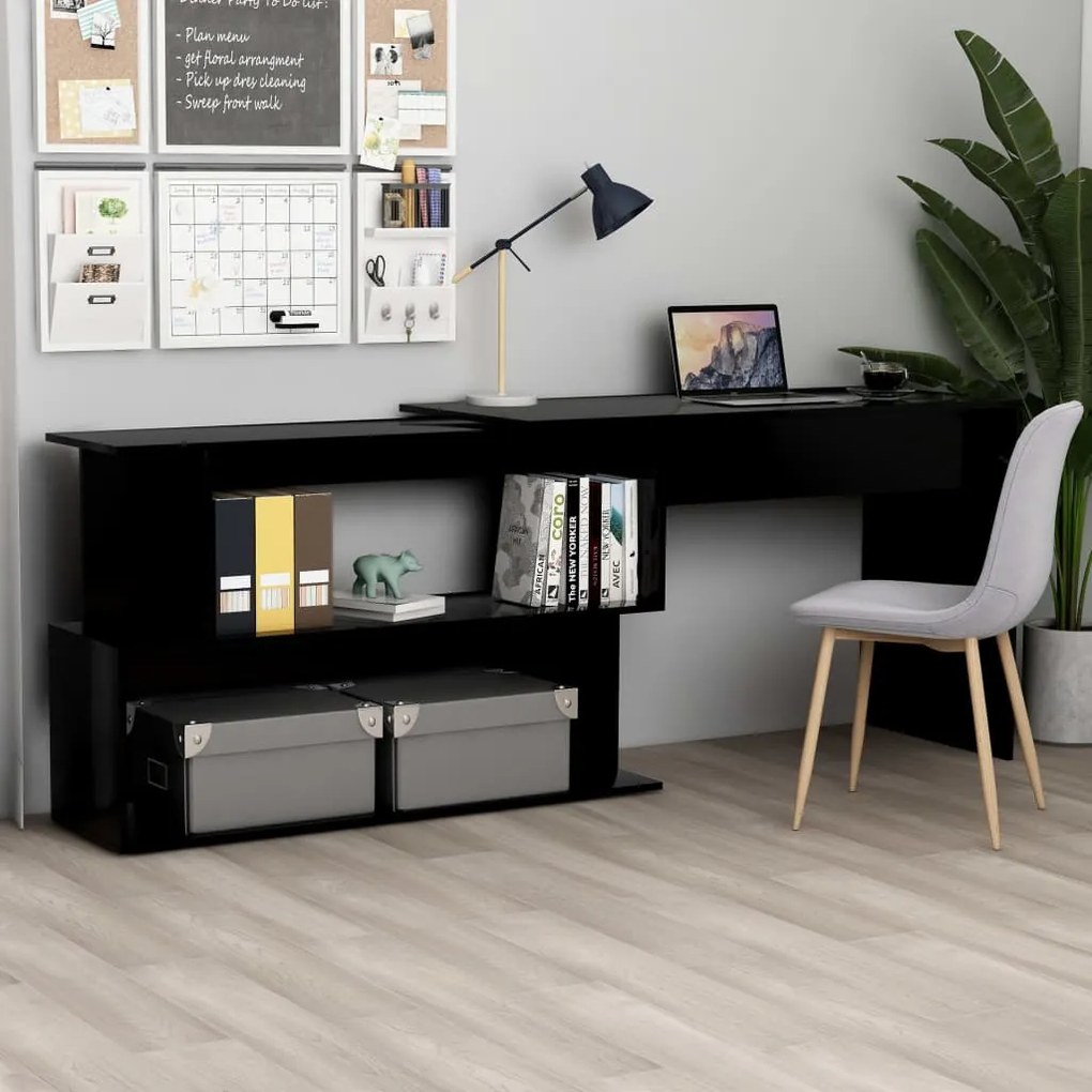 vidaXL Secretária de canto 200x50x76 cm derivados de madeira preto