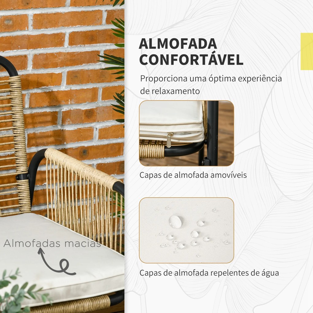 Conjunto de 4 Peças de Móveis de Jardim de Vime Sintético com 2 Poltronas 1 Sofá Duplo 1 Mesa de Centro Natural e Preto