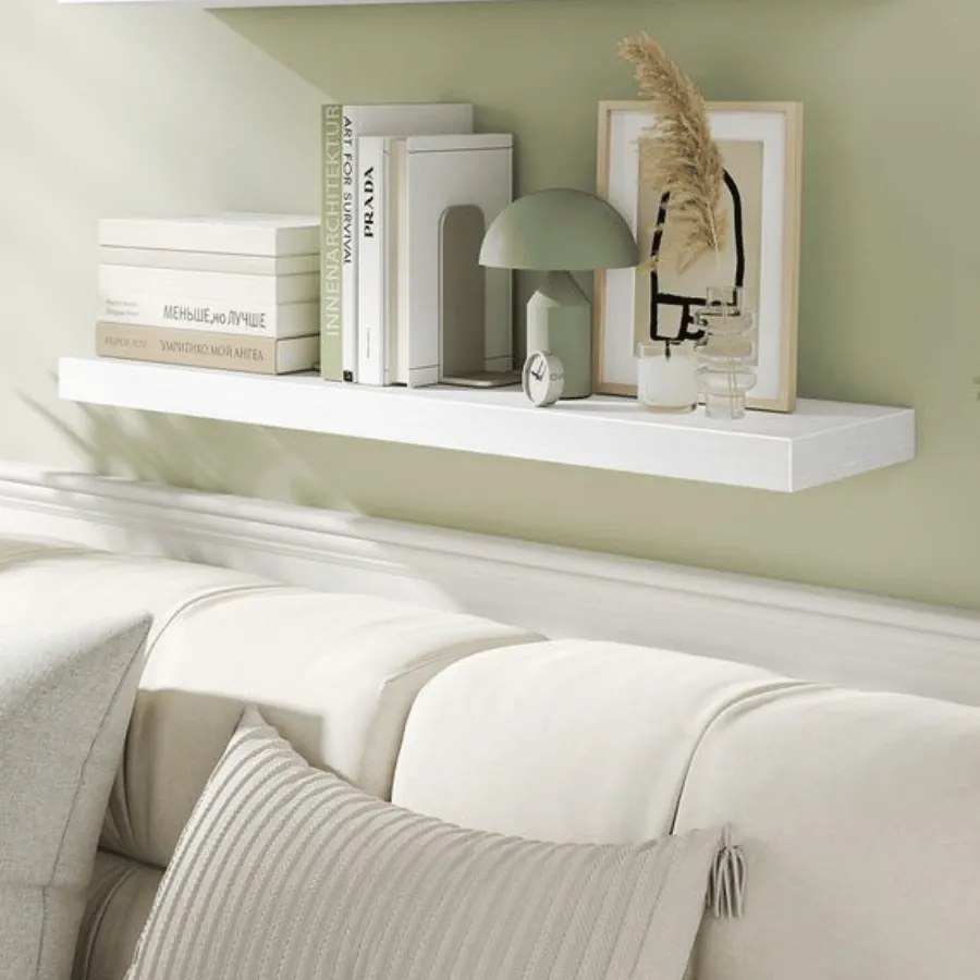 Prateleira de parede suspensa para molduras 20 x 80 x 3,8 cm, branca