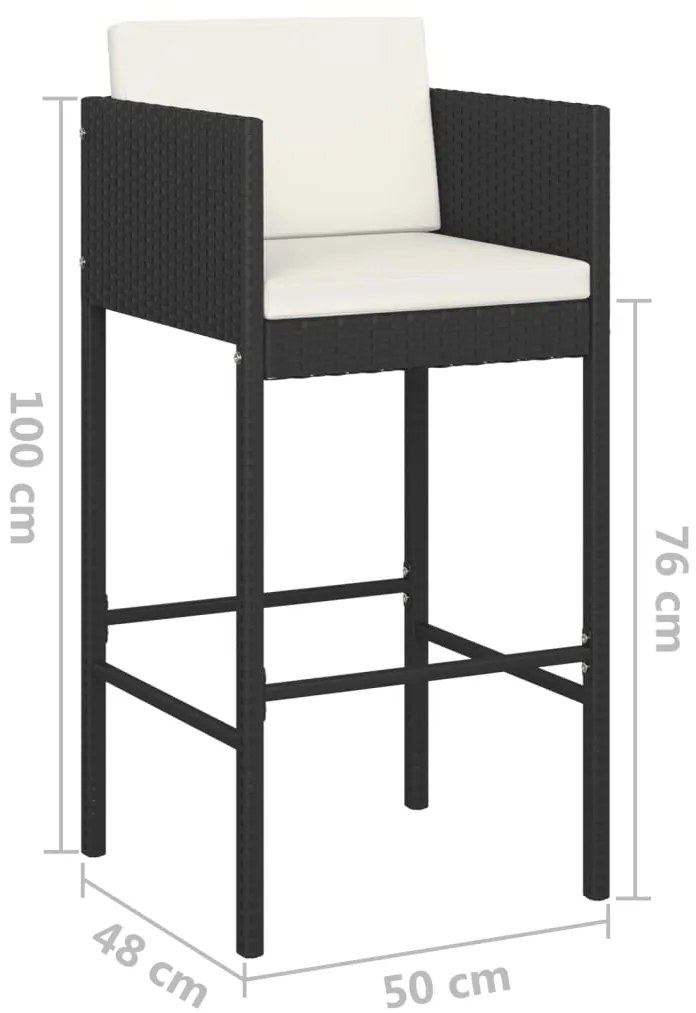 Bancos de bar com almofadões 4 pcs vime PE preto