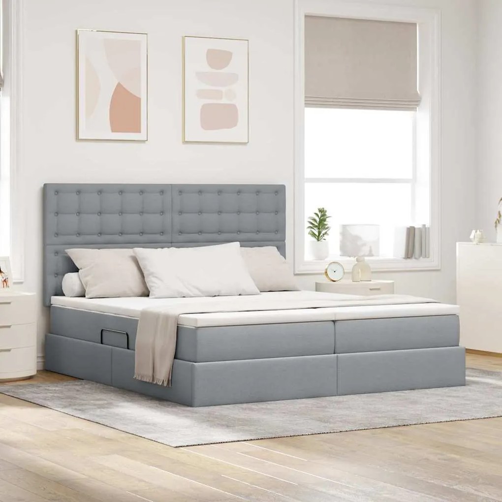 vidaXL Cama com Armazenamento com colchão Cinzento-claro 200 x 200 cm