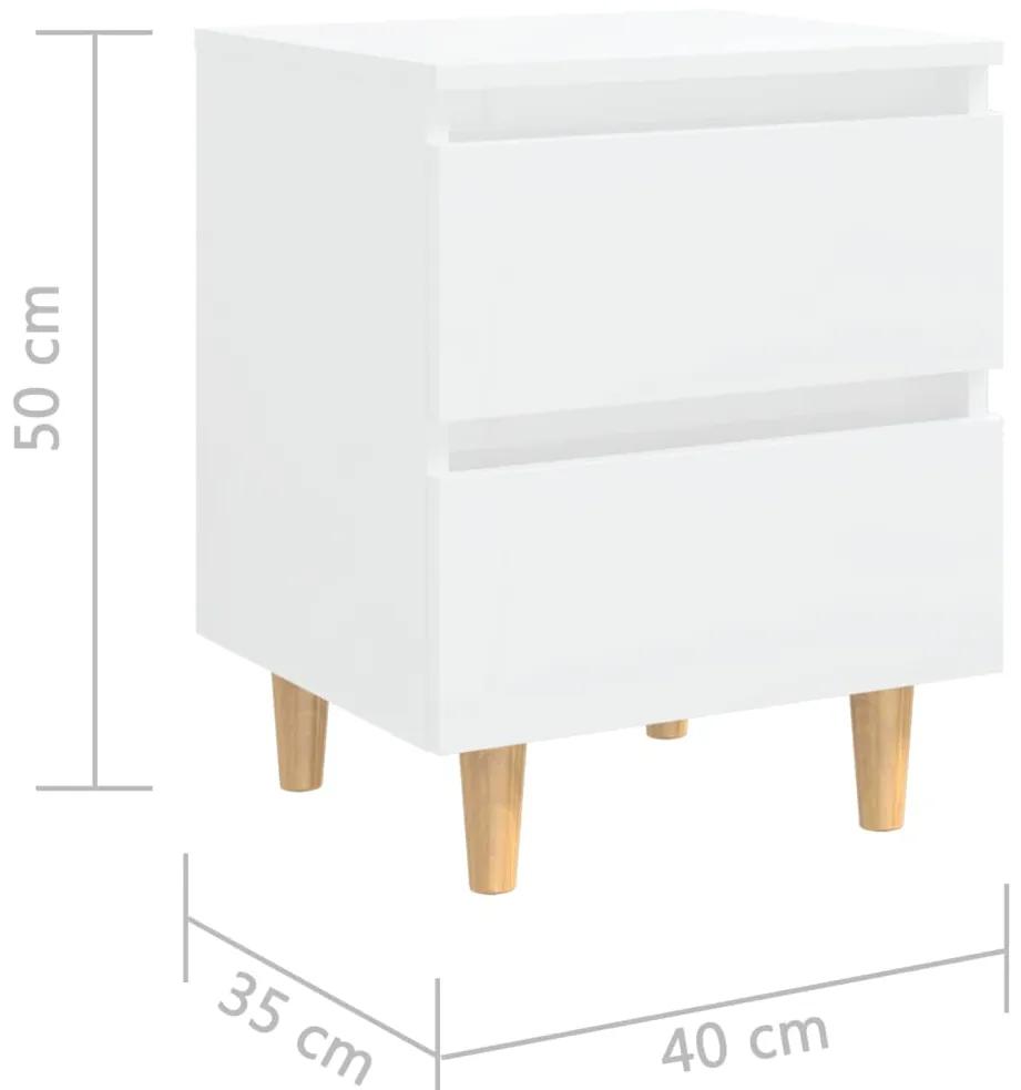 Mesas cabeceira 2 pcs pernas pinho 40x35x50 cm branco brilhante