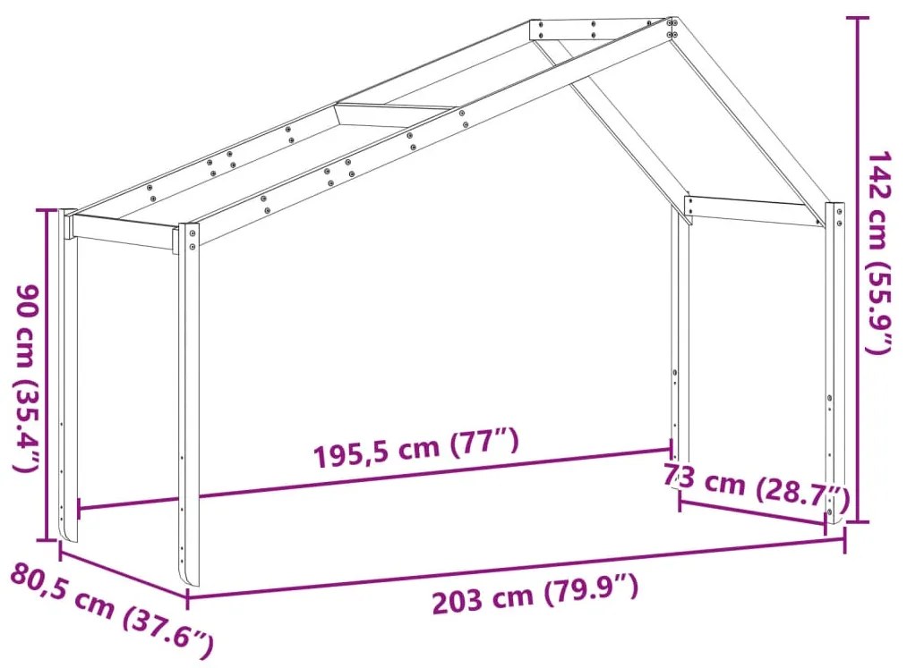 Telhado de cama infantil 203x80,5x142 cm pinho maciço branco