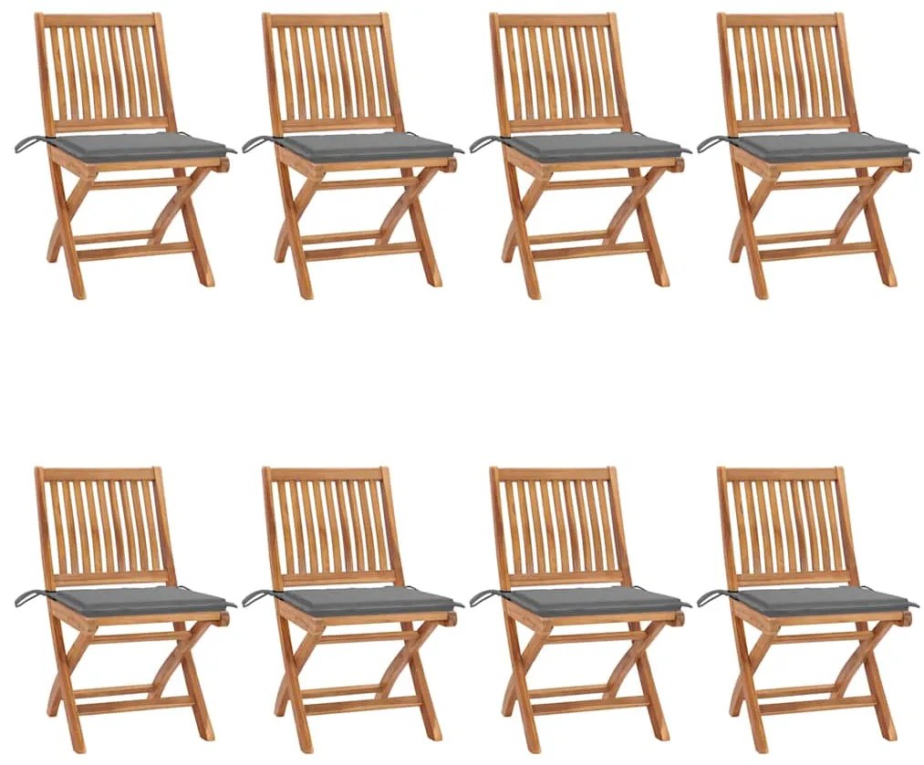 Cadeiras de jardim dobráveis c/ almofadões 8 pcs teca maciça