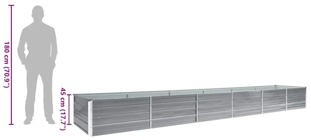 Canteiro elevado de jardim aço galvanizado 480x80x45cm cinzento