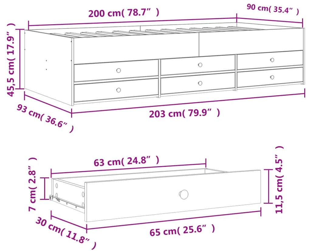 Sofá-cama c/ gavetas 90x200 cm derivados de madeira branco