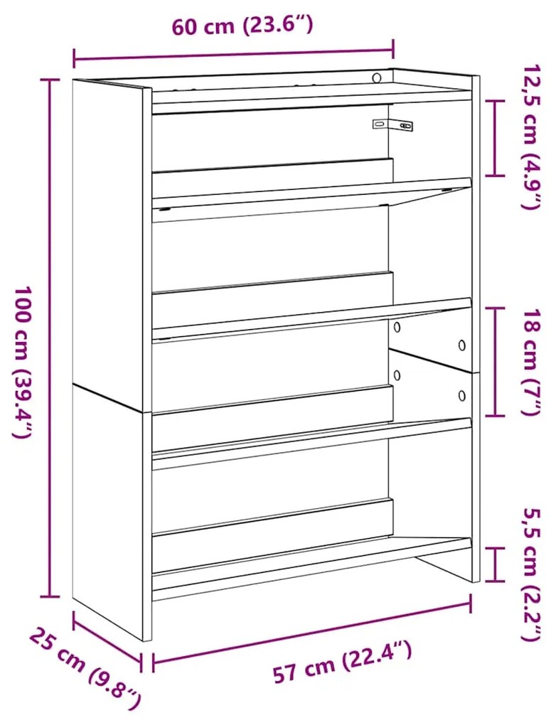 Sapateira 80x25x61,5 cm derivados de madeira cinzento sonoma