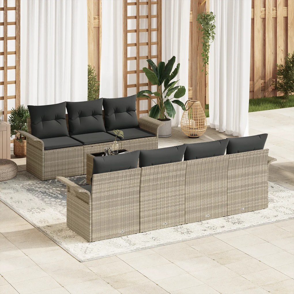 Conjunto de Sofás de Jardim de 8 Peças com Almofadas Cinza Claro Vime