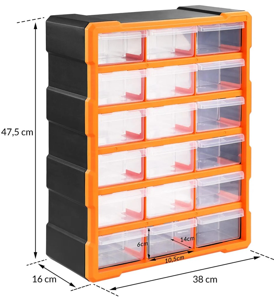 Organizador com 36 compartimentos para pequenas peças 47,5 x 38 x 16 cm Laranja + Cinzento