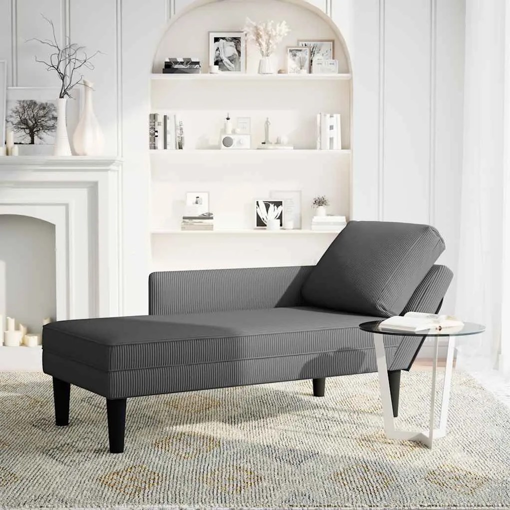 Chaise lounge com almofada tecido corduroy cinzento escuro