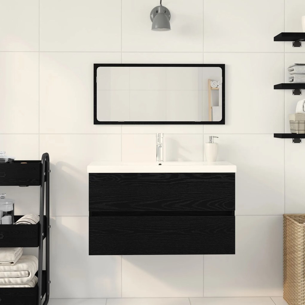 Conjunto de Móveis para Casa de Banho de 3 Peças Carvalho Preto Madeir